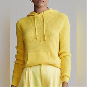 Yellow Waffle-Knit Cashmere Hoodie Sweater